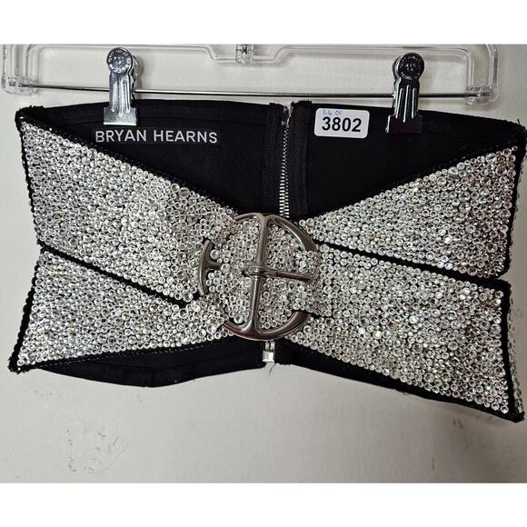 RARE Unique Bryan Hearns Bejeweled Criss Cross 90s Designer Belt with Zip Back - Picture 1 of 5
